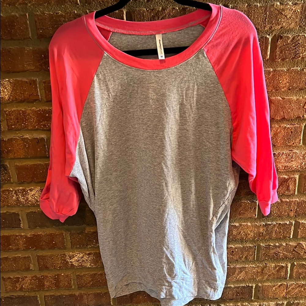 Gray and Pink Women's Raglan Top